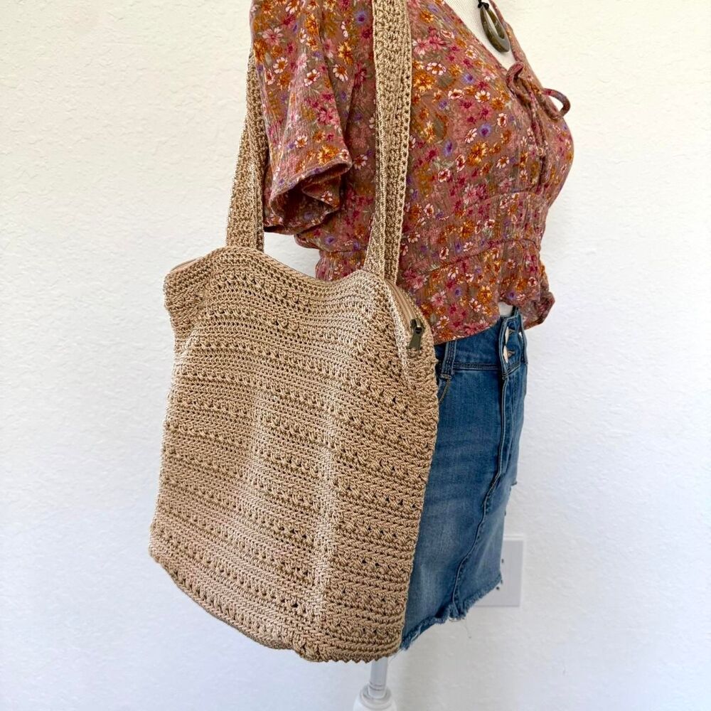 The Sak Woven Straw Shoulder Bag in Natural Tan
